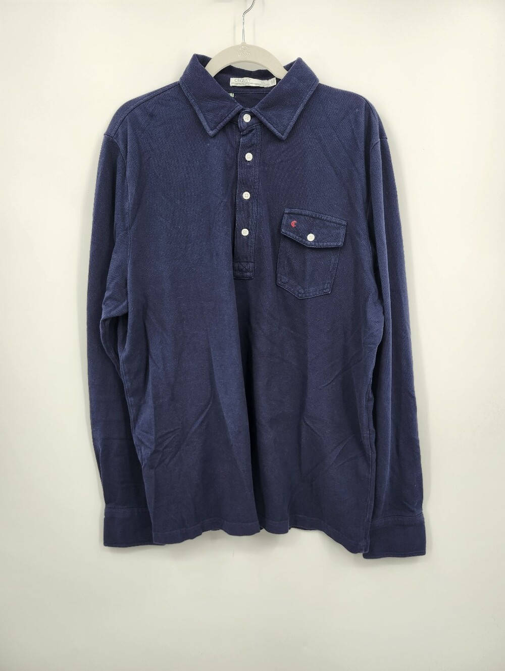 CRIQUET - Pullover Knit Embroidered Logo Rugby SZ XL Long Sleeve Navy Blue